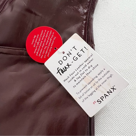 SPANXshape Faux Leather Patent Leggings Size Small Petite Ruby Burgundy Shiny - Picture 12 of 16